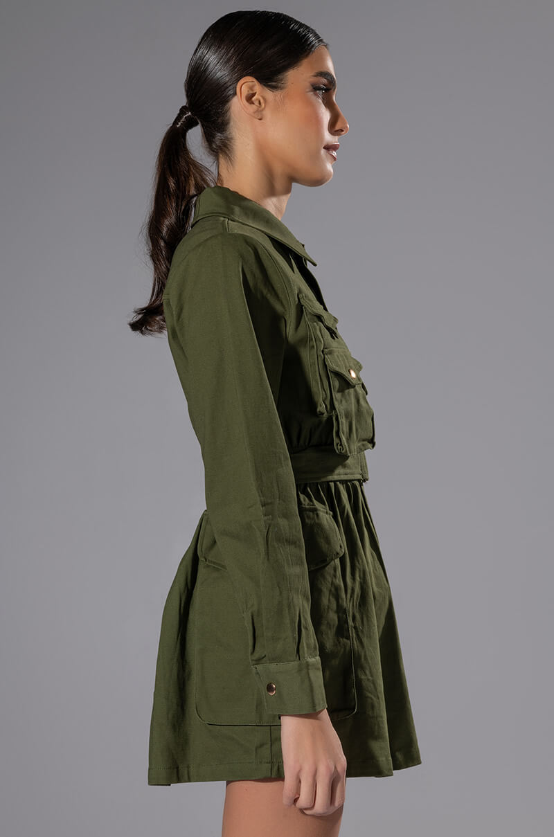ATTENTION CARGO LONG SLEEVE MINI DRESS