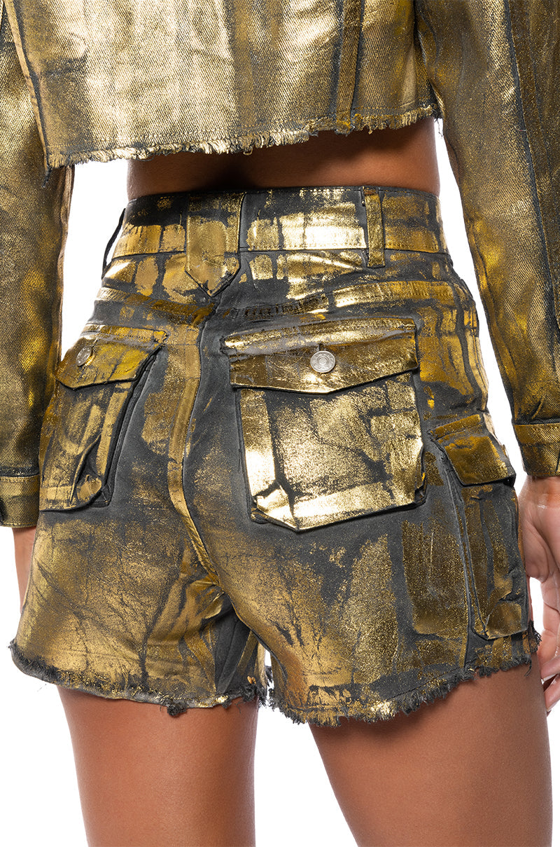 AUBREY BRUSHED METALLIC DENIM CARGO SHORT