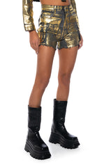 AUBREY BRUSHED METALLIC DENIM CARGO SHORT