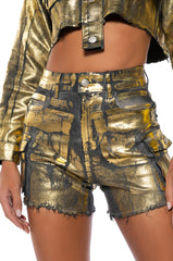 AUBREY BRUSHED METALLIC DENIM CARGO SHORT