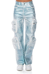 AUBREY BRUSHED METALLIC WIDE LEG CARGO JEANS