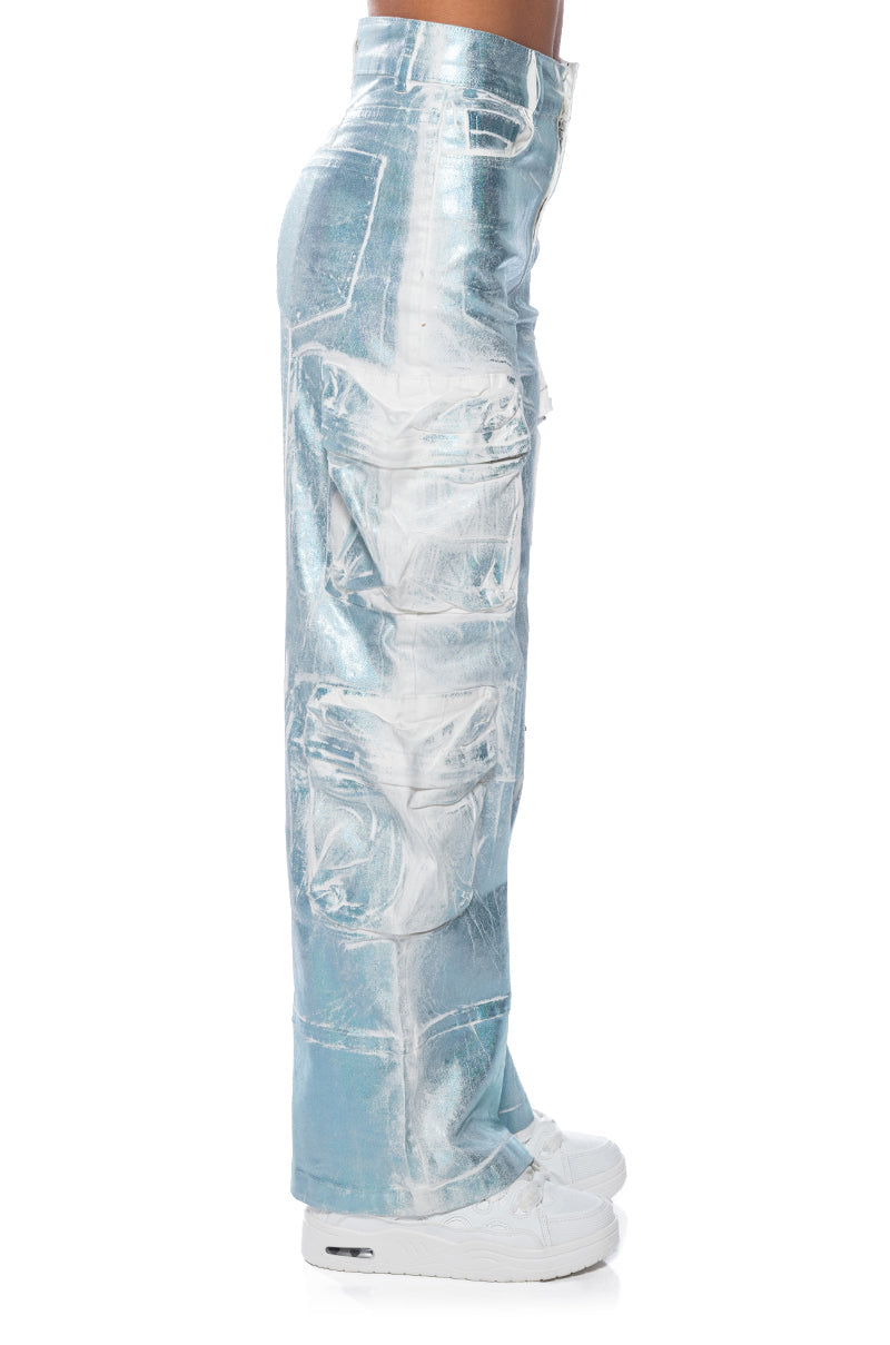 AUBREY BRUSHED METALLIC WIDE LEG CARGO JEANS