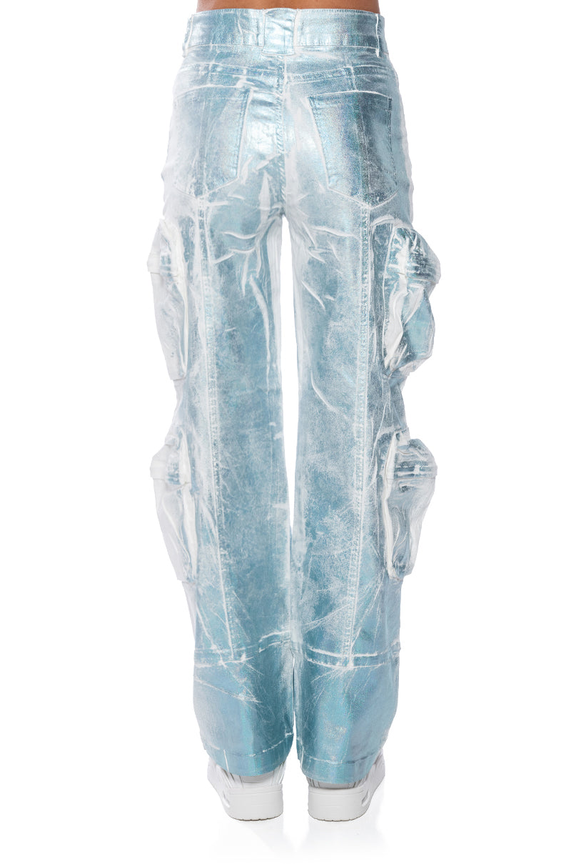 AUBREY BRUSHED METALLIC WIDE LEG CARGO JEANS