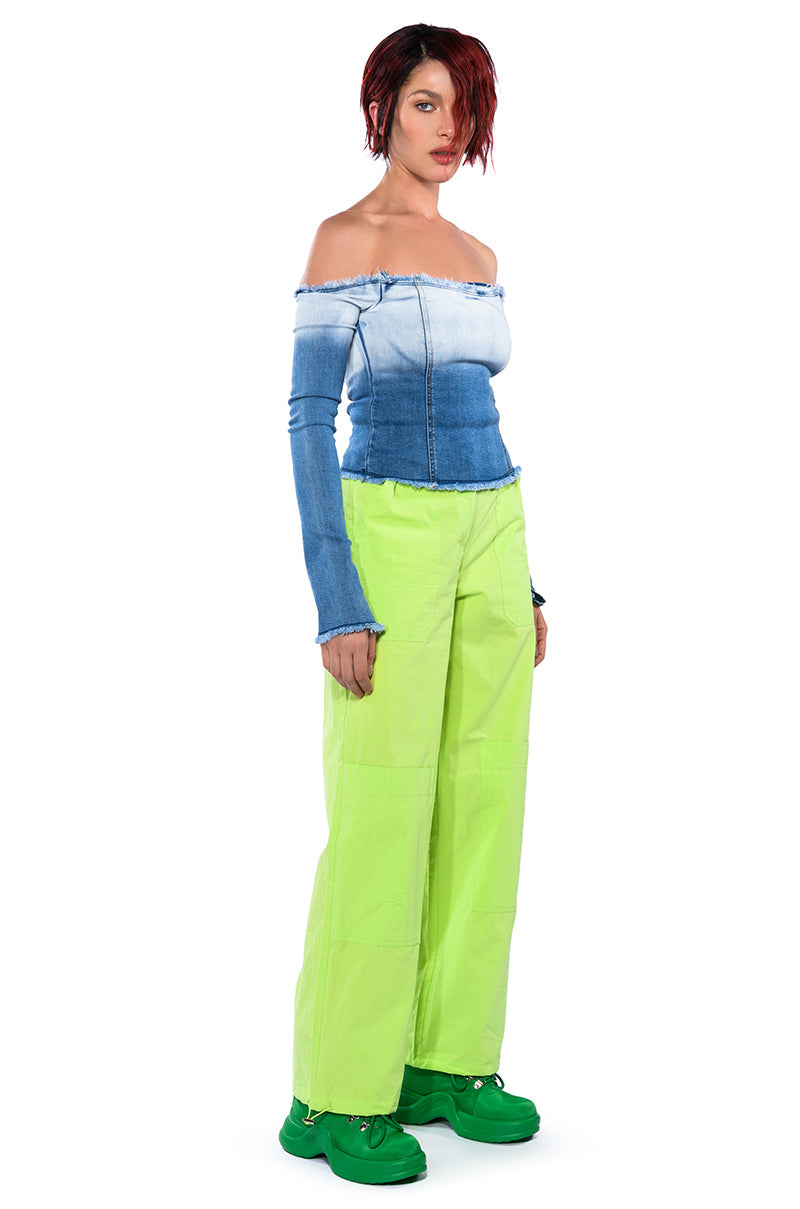 AURA OFF THE SHOULDER DENIM TOP