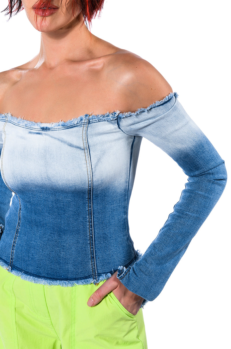 AURA OFF THE SHOULDER DENIM TOP
