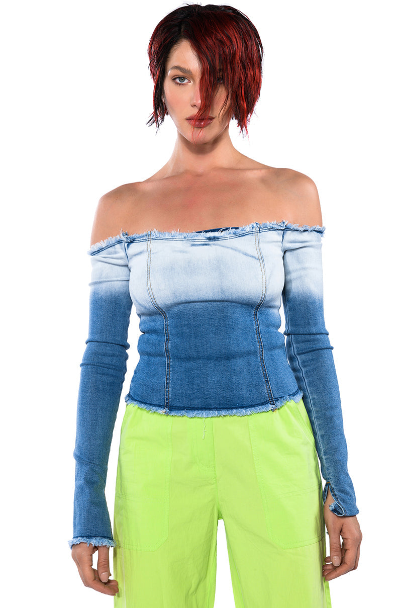 AURA OFF THE SHOULDER DENIM TOP