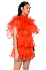 AURORA ORGANZA TIERED STATEMENT MINI DRESS