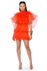 AURORA ORGANZA TIERED STATEMENT MINI DRESS