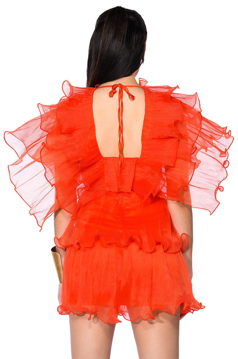 AURORA ORGANZA TIERED STATEMENT MINI DRESS