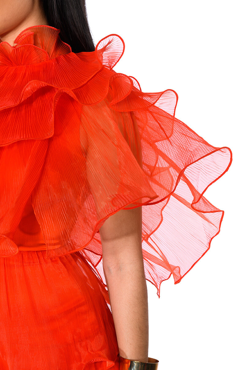 AURORA ORGANZA TIERED STATEMENT MINI DRESS