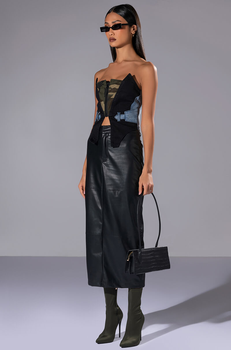 AVIATOR CAMO AND DENIM CORSET TOP