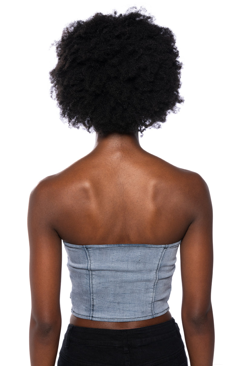 AVIATOR CAMO AND DENIM CORSET TOP