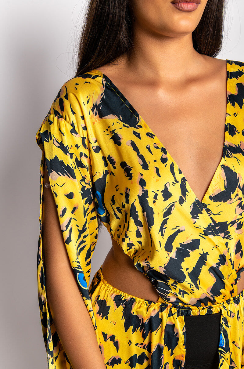 AWARD SEASON CASCADING CUTOUT SATIN BODYSUIT