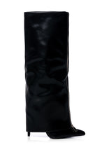 AZALEA WANG ACADIA STILETTO KNEE HIGH WEDGE BOOT IN BLACK