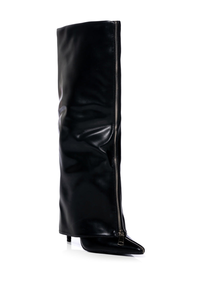 AZALEA WANG ACADIA STILETTO KNEE HIGH WEDGE BOOT IN BLACK