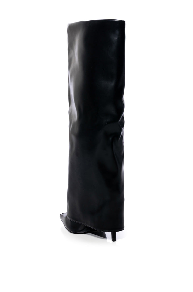 AZALEA WANG ACADIA STILETTO KNEE HIGH WEDGE BOOT IN BLACK