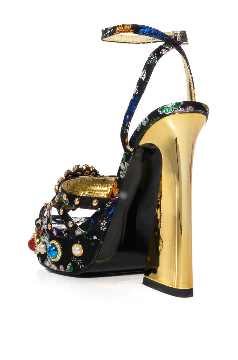 AZALEA WANG ADEN EMBELLISHED CHUNKY SANDAL IN BLACK