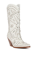 AZALEA WANG AMICABLE WHITE SILVER EMBELLISHED WESTERN BOOT