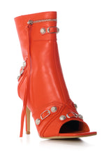 AZALEA WANG ANNALISE ORANGE PEEP TOE INDUSTRIAL BOOTIE