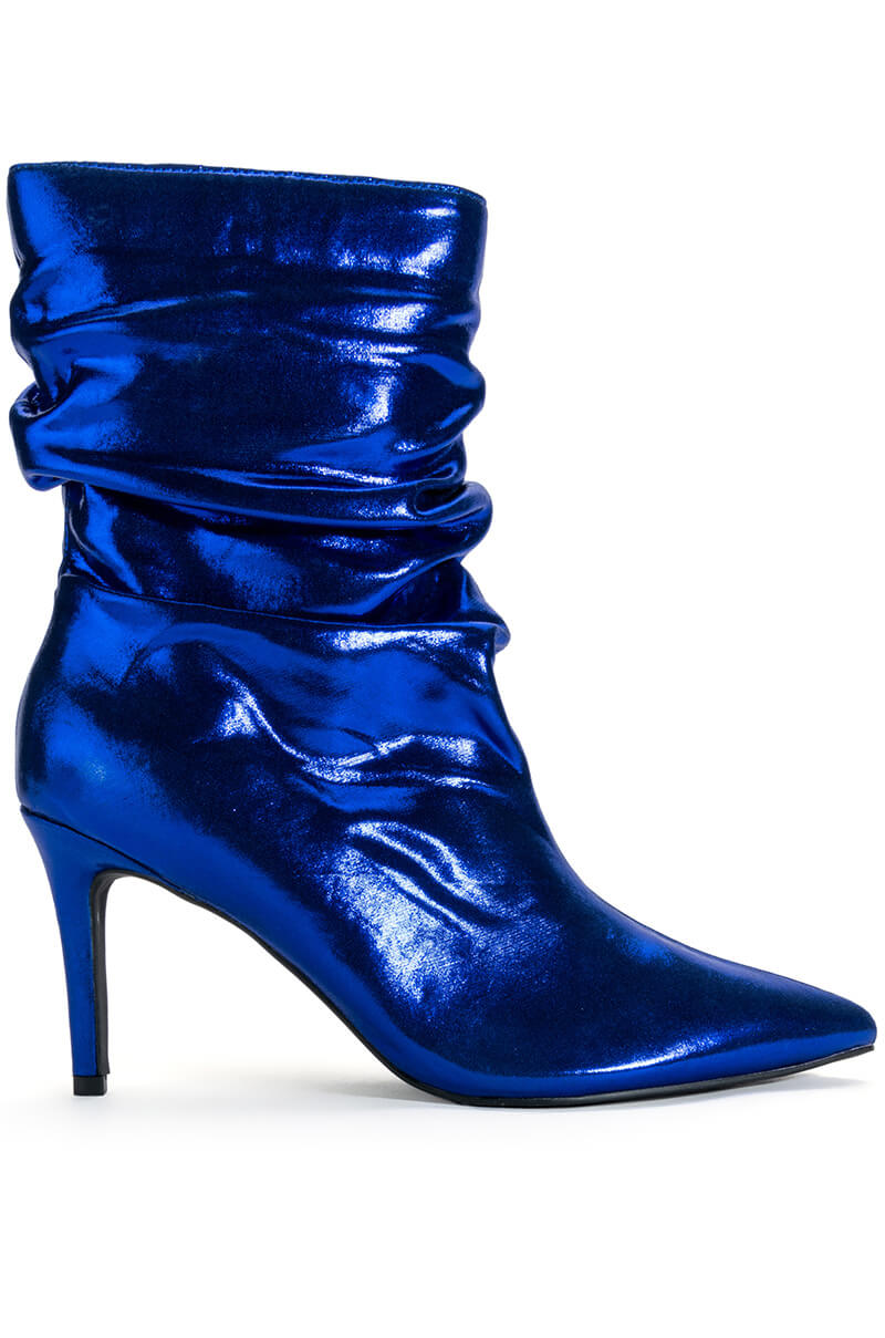 AZALEA WANG ARIELLA SCRUNCH STILETTO BOOTIE IN BLUE