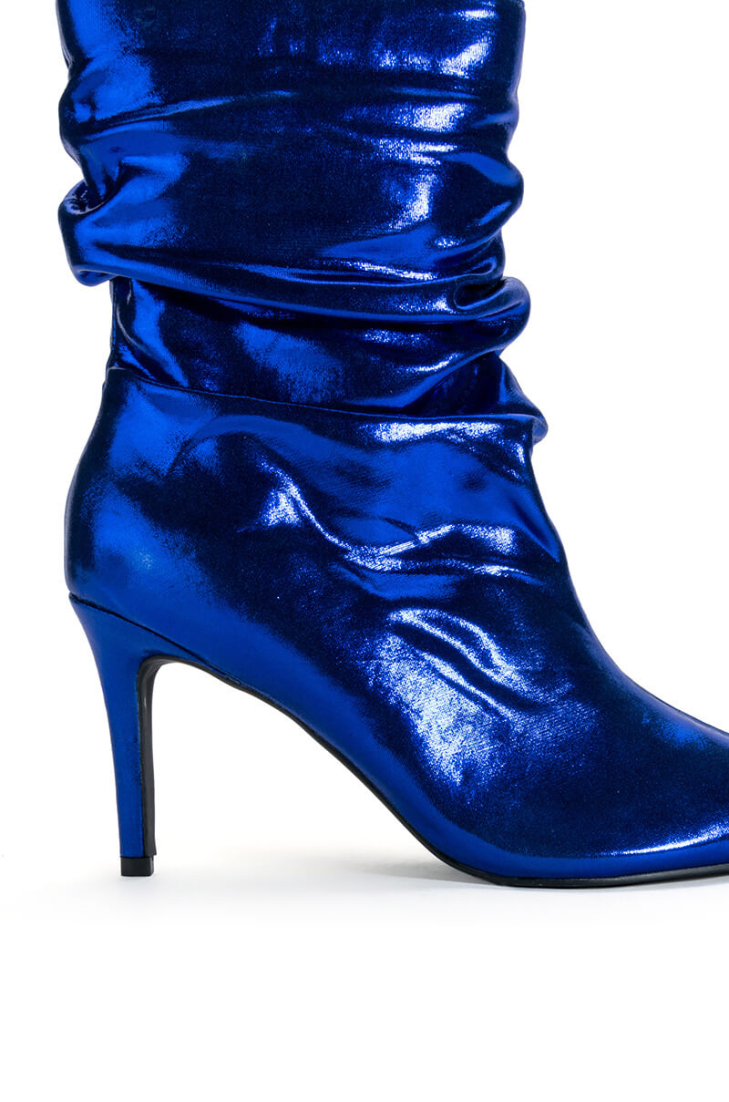 AZALEA WANG ARIELLA SCRUNCH STILETTO BOOTIE IN BLUE