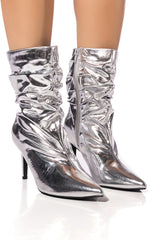 AZALEA WANG ARIELLA SCRUNCH STILETTO BOOTIE IN SILVER
