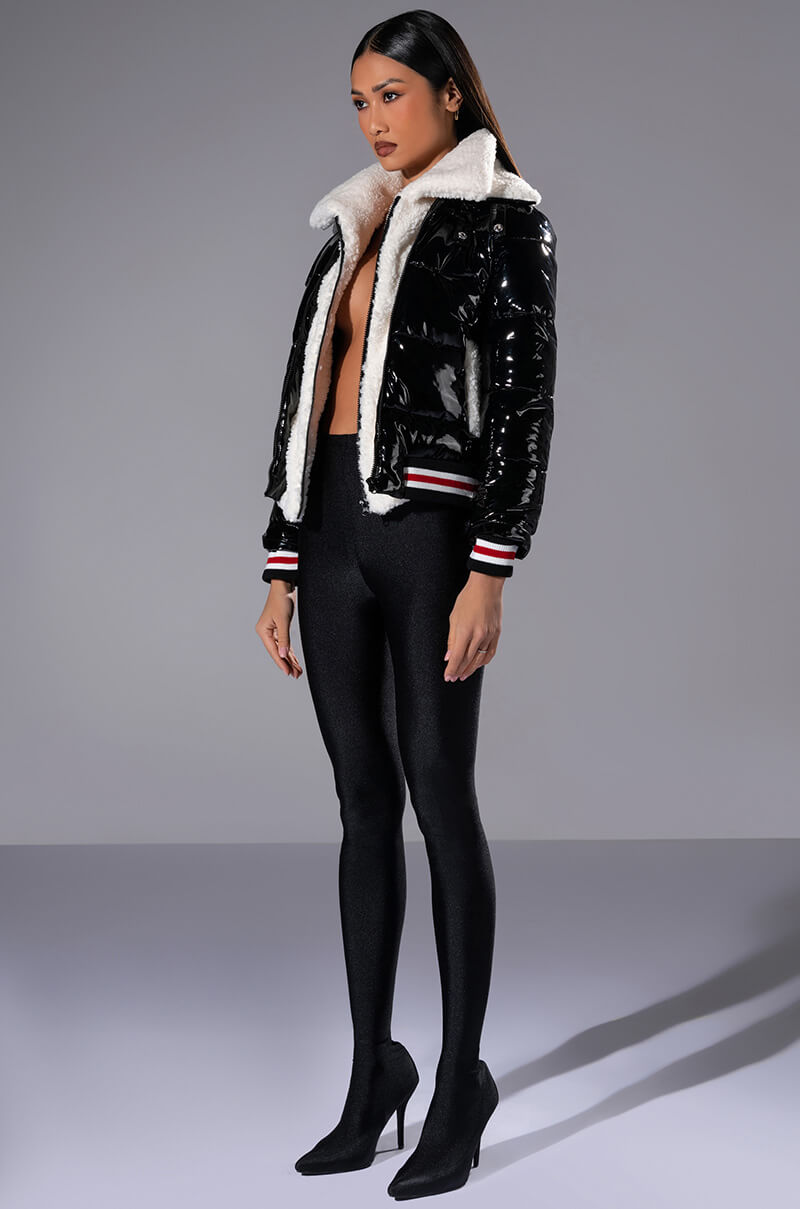 ASPEN SKI TRIP PUFFER WITH VARSITY TRIM