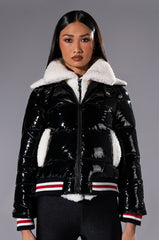 ASPEN SKI TRIP PUFFER WITH VARSITY TRIM