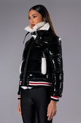 ASPEN SKI TRIP PUFFER WITH VARSITY TRIM