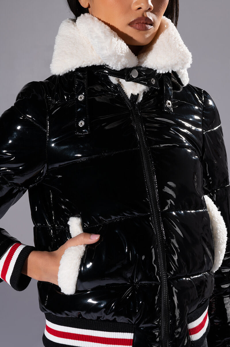 ASPEN SKI TRIP PUFFER WITH VARSITY TRIM