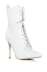 AZALEA WANG ASTORIA LACE UP STILETTO BOOTIE IN WHITE