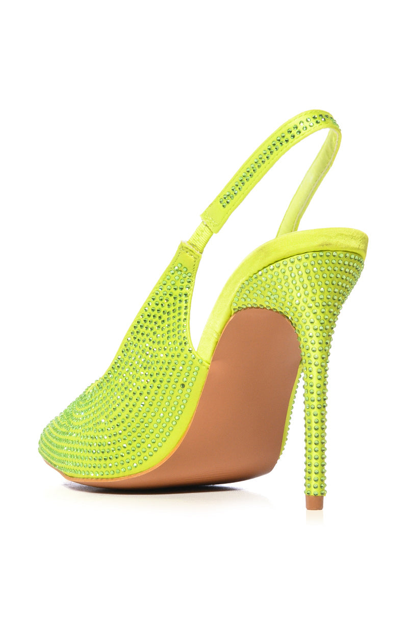 AZALEA WANG RAZIQA GREEN RHINESTONE SLING BACK PUMP