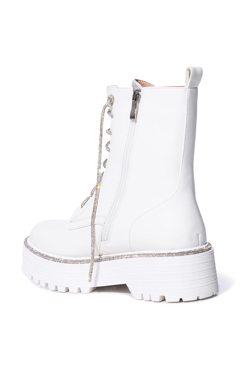 AZALEA WANG ATTENTIVE EMBELLISHED BOOTIE IN WHITE