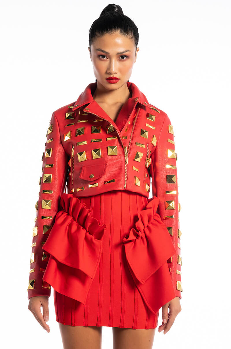 BACKSTAGE MOTO JACKET OVERSIZED SQUARE STUDS