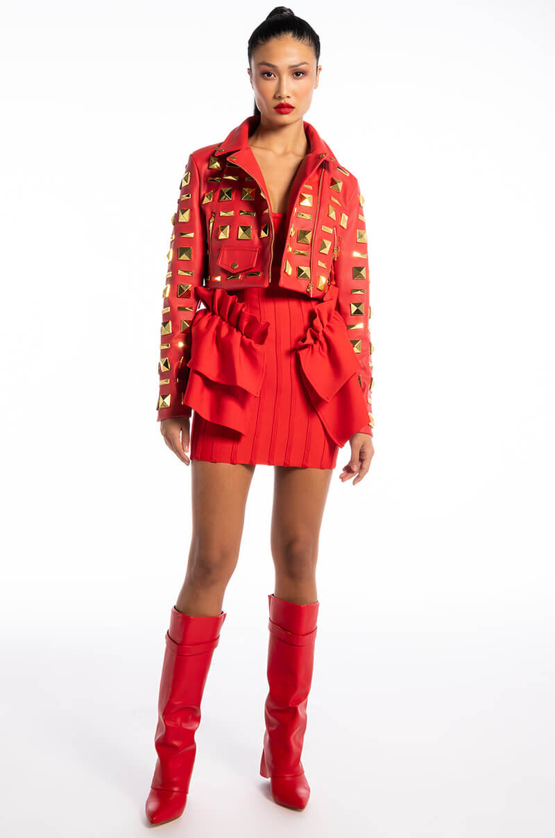 BACKSTAGE MOTO JACKET OVERSIZED SQUARE STUDS