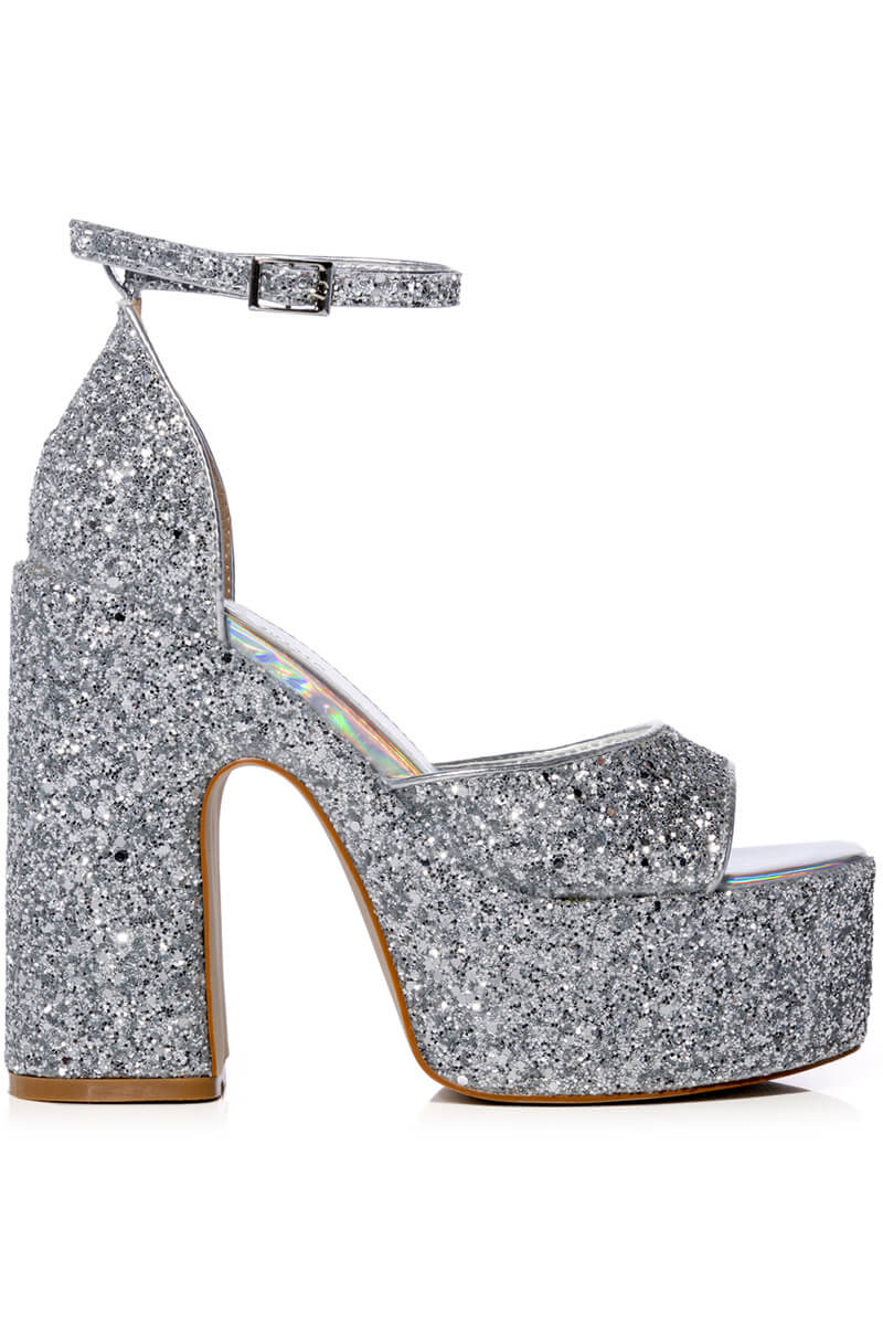 AZALEA WANG BALI GLITTER CHUNKY SANDAL IN SILVER