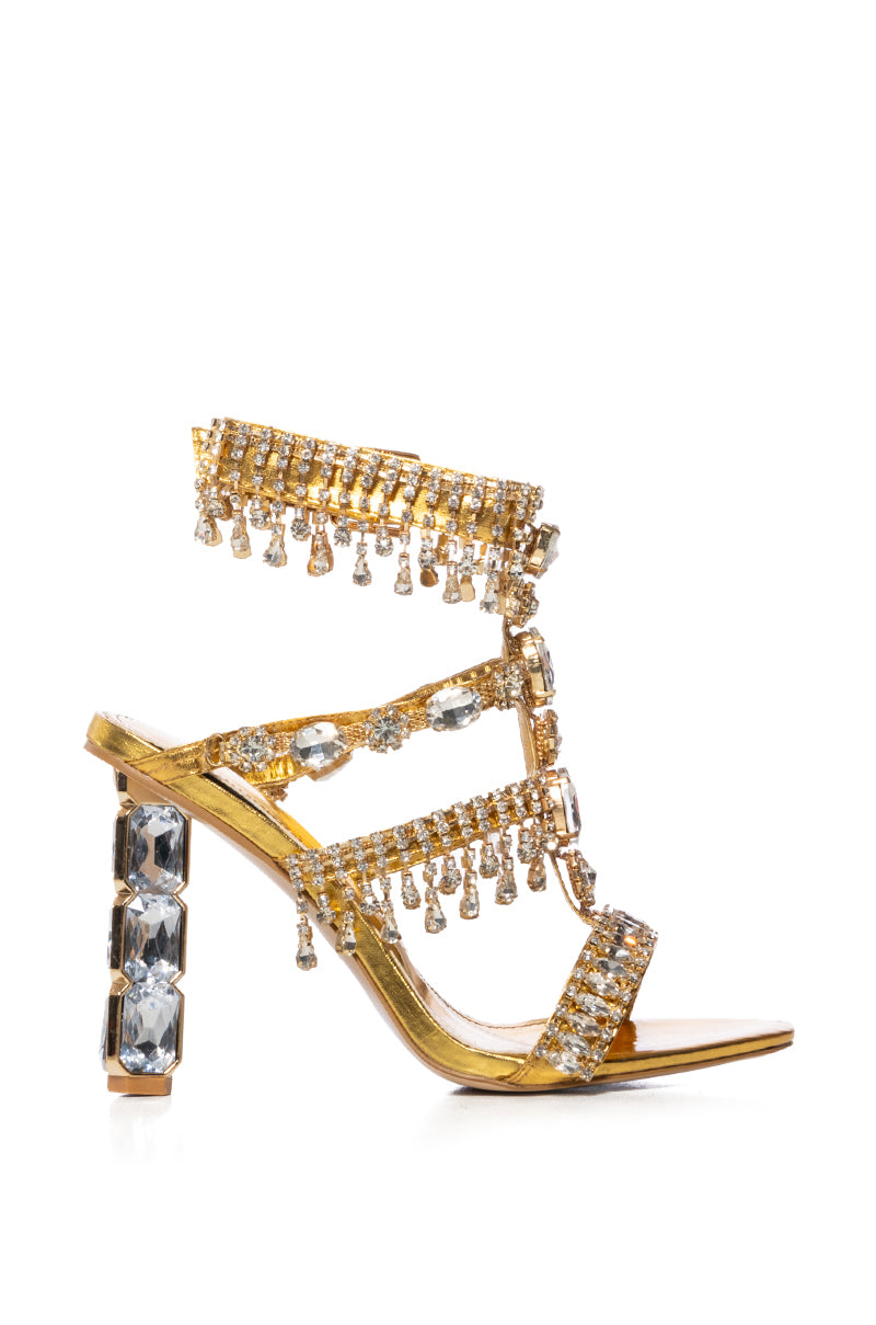 AZALEA WANG BAPTISIA GOLD DIAMOND HEEL DIAMOND DRIP SANDAL