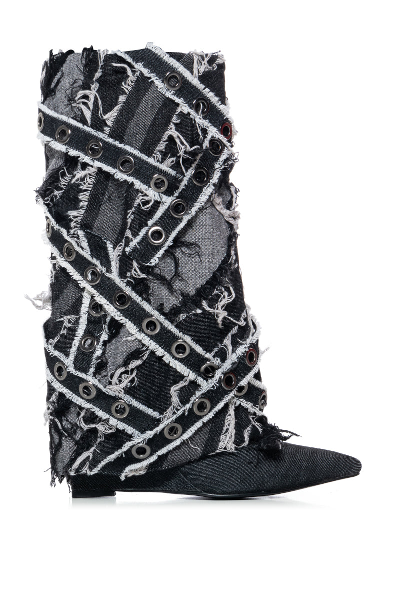 AZALEA WANG BARRACUDA BLACK DISTRESSED STRAPPY BOOTIE