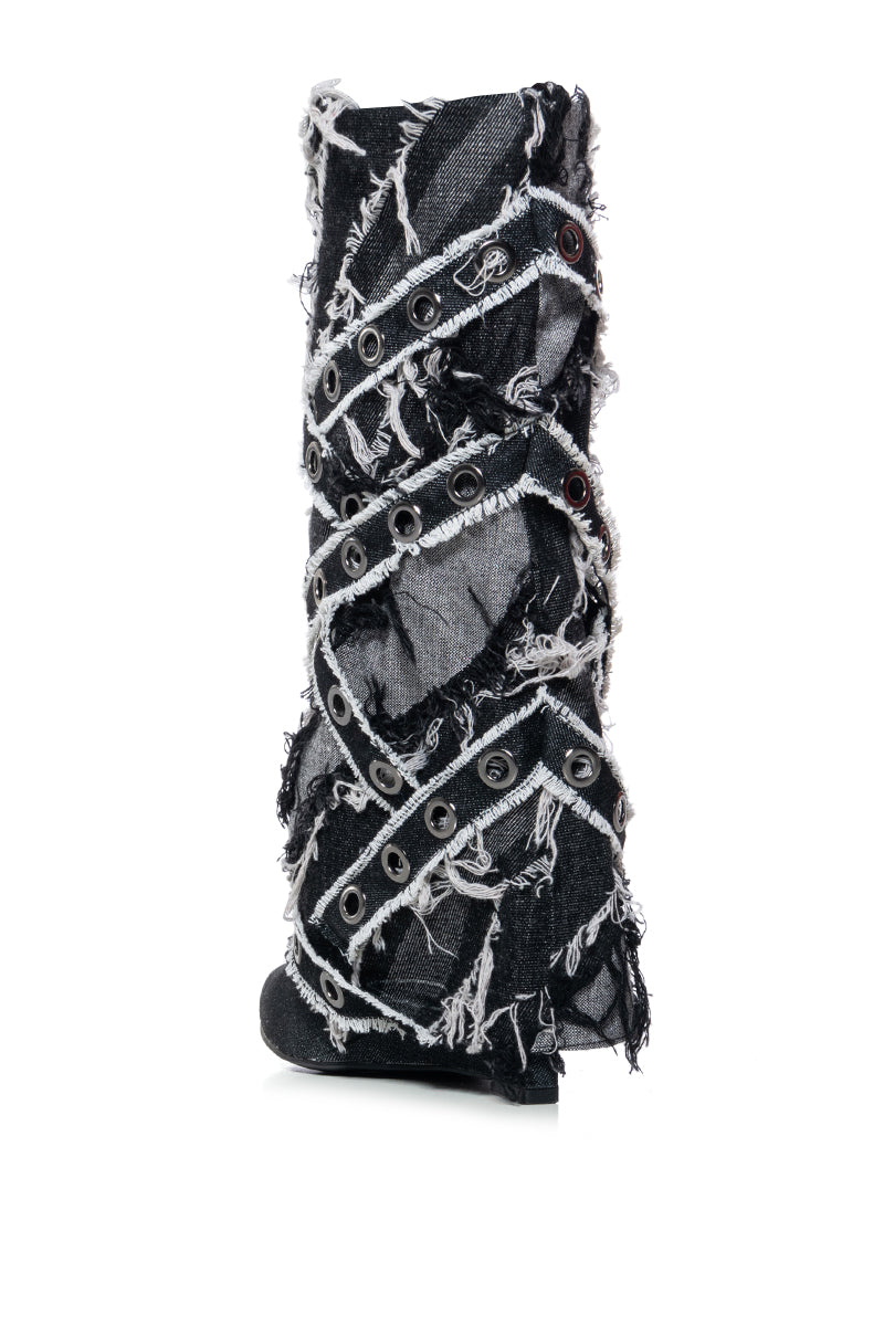 AZALEA WANG BARRACUDA BLACK DISTRESSED STRAPPY BOOTIE