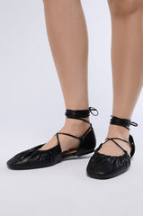 AZALEA WANG BEAUTIMOUS BLACK LACE UP BALLET FLAT