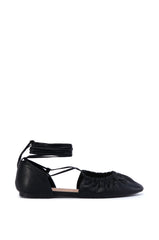 AZALEA WANG BEAUTIMOUS BLACK LACE UP BALLET FLAT