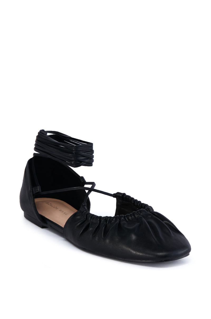 AZALEA WANG BEAUTIMOUS BLACK LACE UP BALLET FLAT