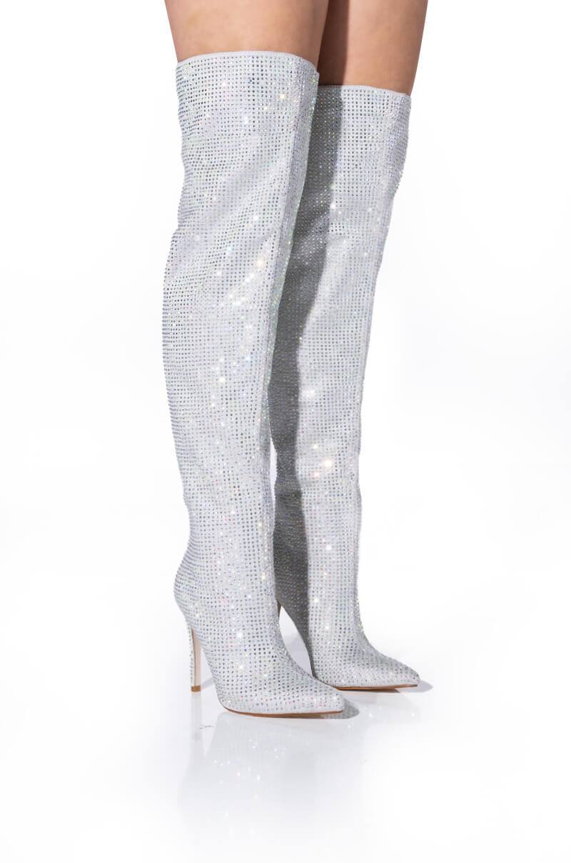 AZALEA WANG BELLA BLING STILETTO BOOT IN SILVER