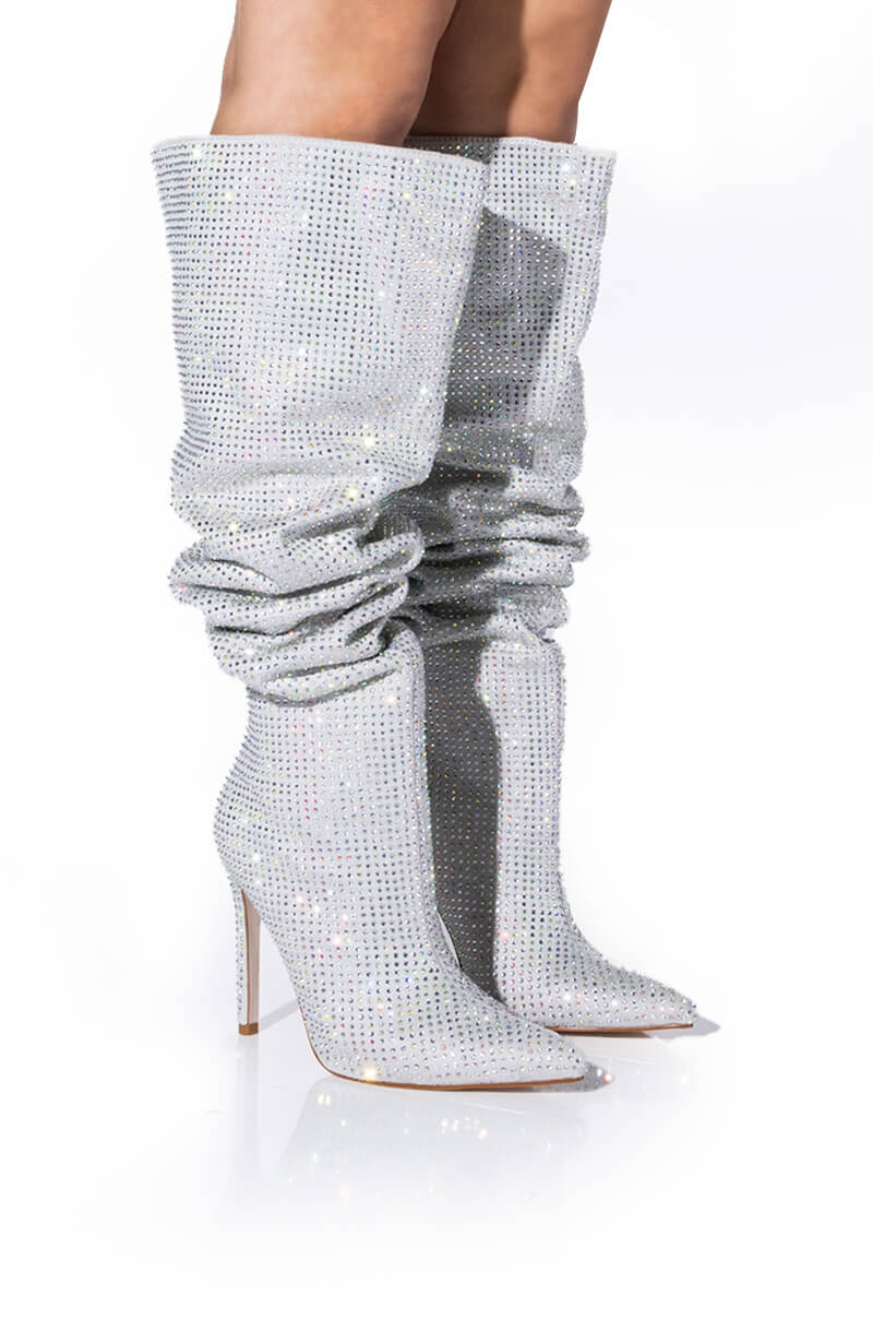 AZALEA WANG BELLA BLING STILETTO BOOT IN SILVER