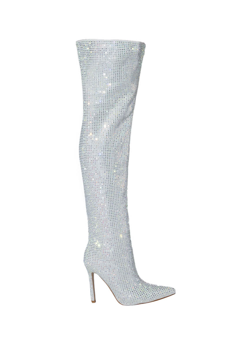 AZALEA WANG BELLA BLING STILETTO BOOT IN SILVER