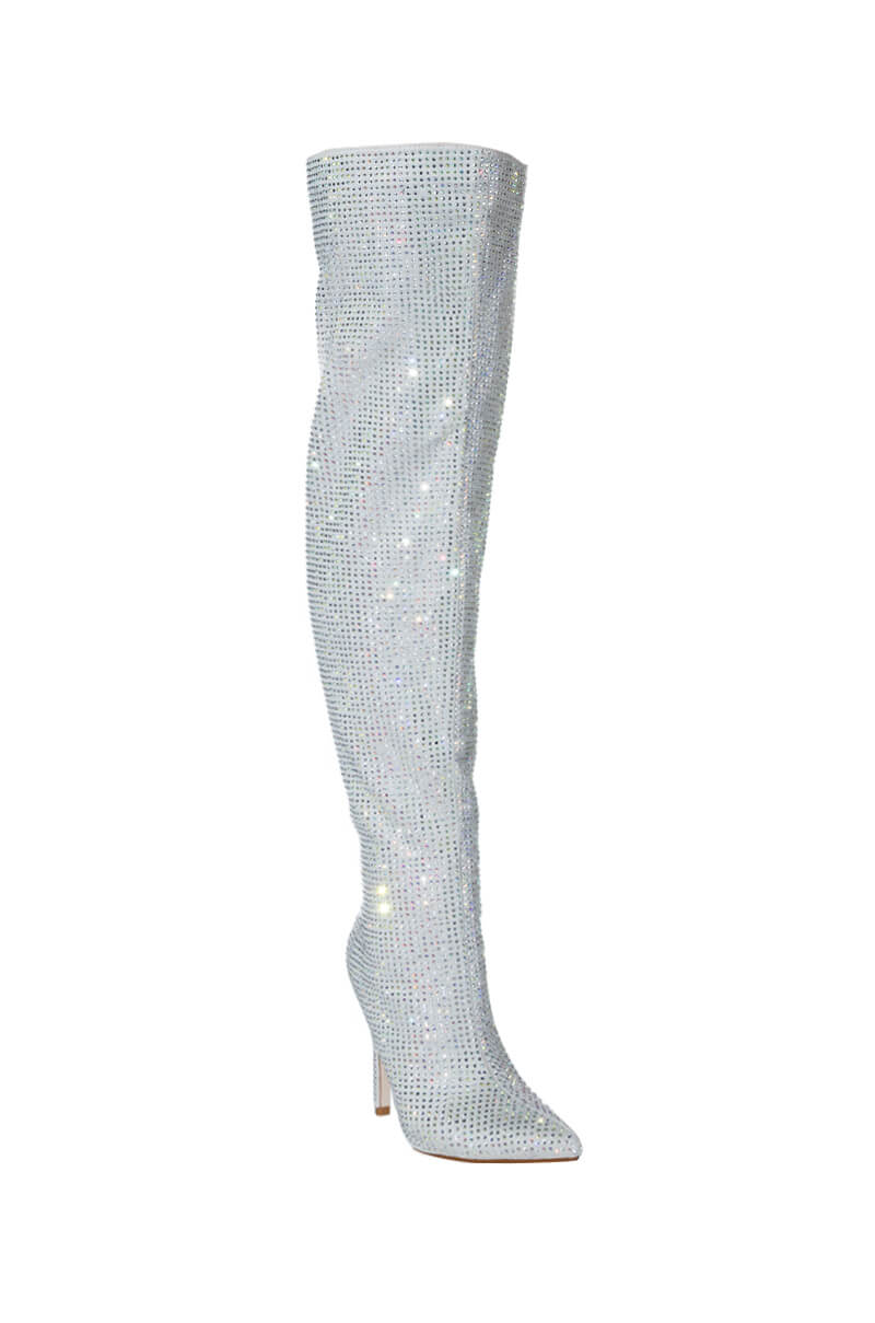 AZALEA WANG BELLA BLING STILETTO BOOT IN SILVER