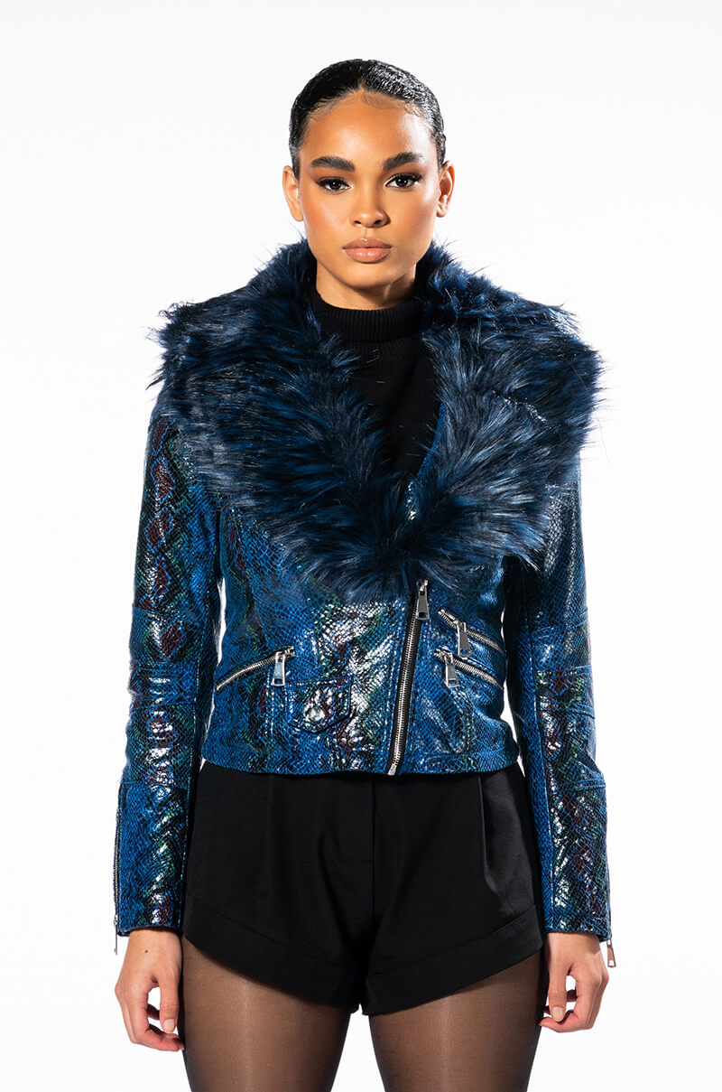 AZALEA WANG BENNY FUR COLLAR SNAKE JACKET