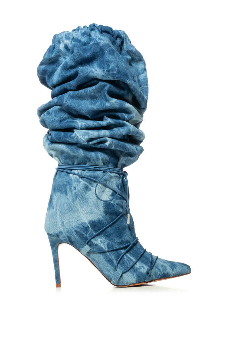 AZALEA WANG BEXLEY ACID WASH DENIM SLOUCH BOOT IN BLUE
