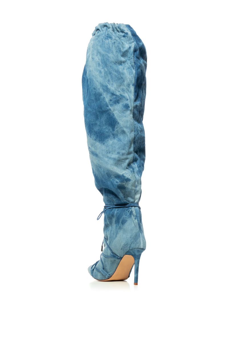 AZALEA WANG BEXLEY ACID WASH DENIM SLOUCH BOOT IN BLUE