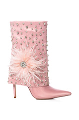 AZALEA WANG BLAISE PINK DIAMOND STUDDED BOOT WITH FLOWER DETAIL